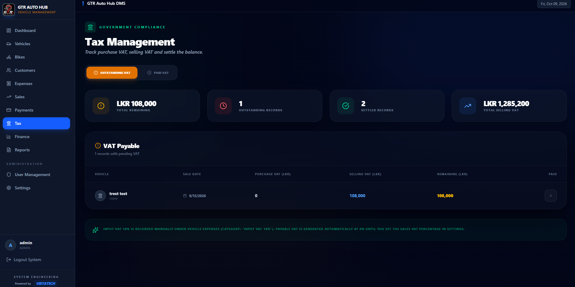 GTR Auto Hub — Custom Vehicle Management System